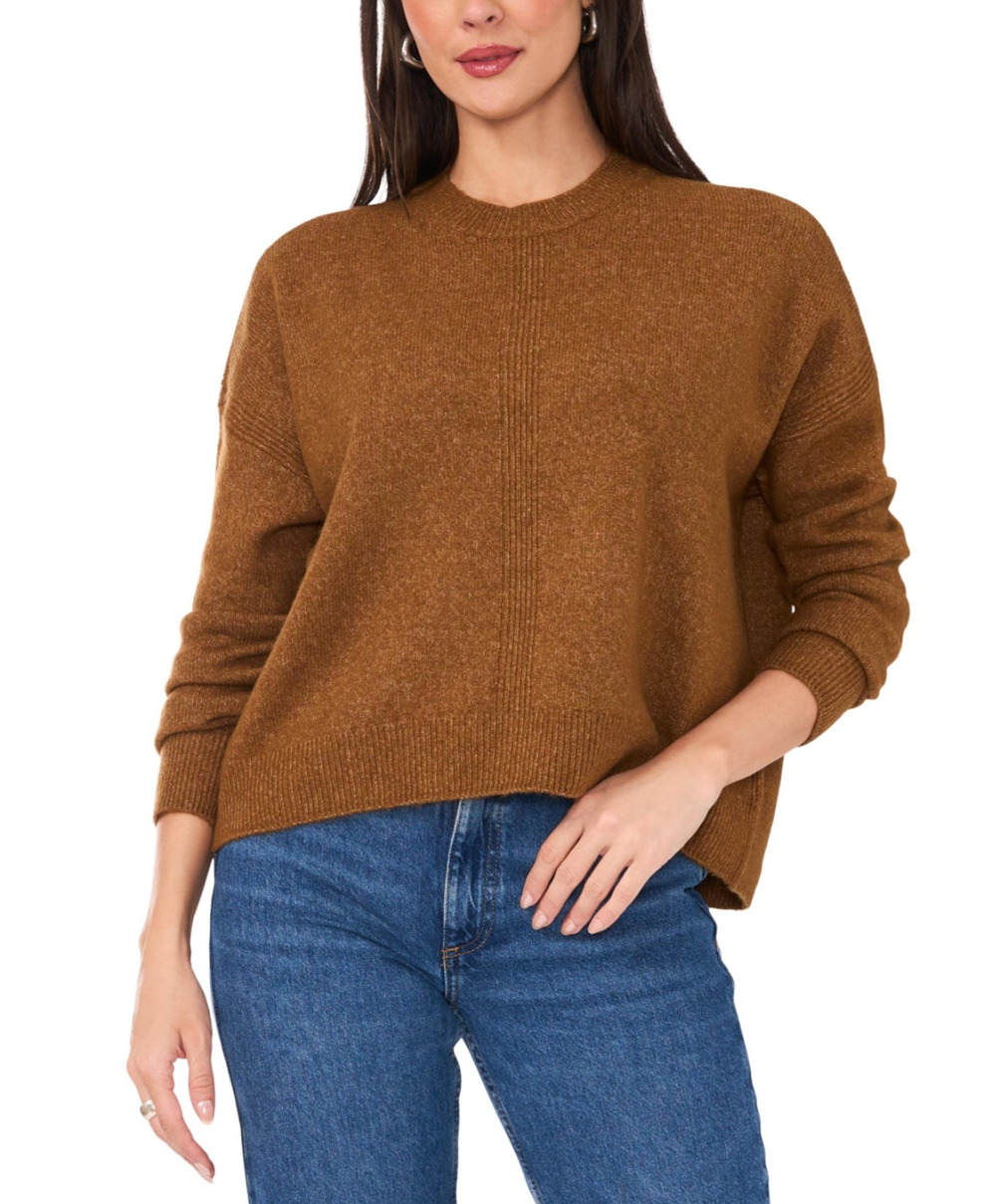 Vince Camuto Women Ribbed Crewneck Long Sleeve Sweater Toasted Size L